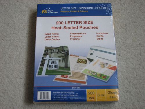 Royal Sovereign 200 Letter Size Laminating Pouches Brand New Sealed SCR-003