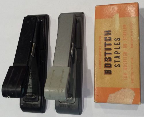 Two Vintage Bostitch B8 Staplers and Box of Staples
