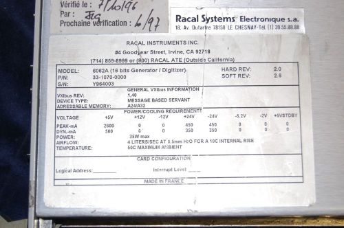 RACAL VXI 16 BITS GENERATOR / DIGITIZER 6062A 33-1070-0000