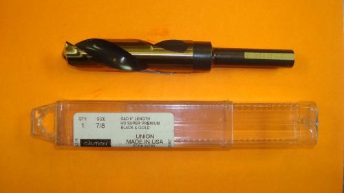 Union 29780  Made in the USA  7/8&#034; S&amp;D HSS Drill Bit 1/2&#034; SD 3&#034; LOC 6&#034; OAL 2FL