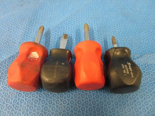 4 SNAP-ON SCREWDRIVER FLAT PHILIPS HEAD BLACK RED STUBBY SGDP221A SDDP21 USED