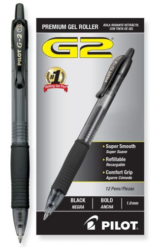 Pilot 31256 G2 Gel Ink Pens Retractable Refillable Black Ink 1.0mm Bold Dozen