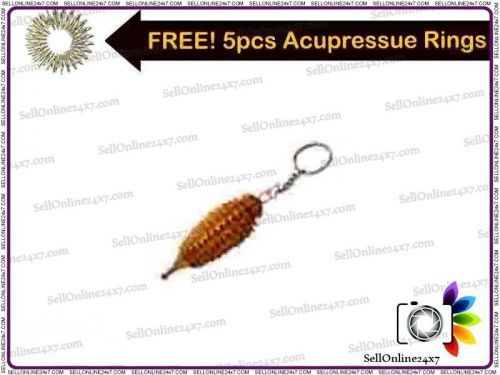 Acu. Wooden Karela Key Chain Palm Hand Roller Massager With 5 Free Acu Rings