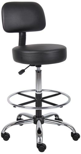 Black Adjustable Medical Drafting Stool Back Cushion Dual Wheel Caster Chair New