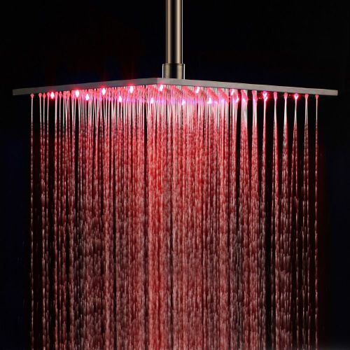 16&#034; Stainless Steel Brushed Rainfall Bathroom Shower Head 3 Color Changing Hot