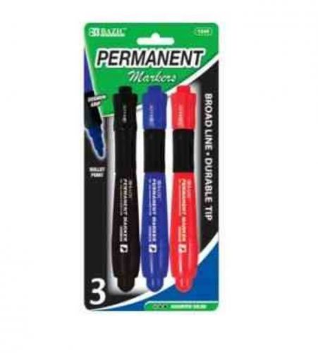 Bazic Permanent Marker - 3 Pack - Broad Line, Durable Tip