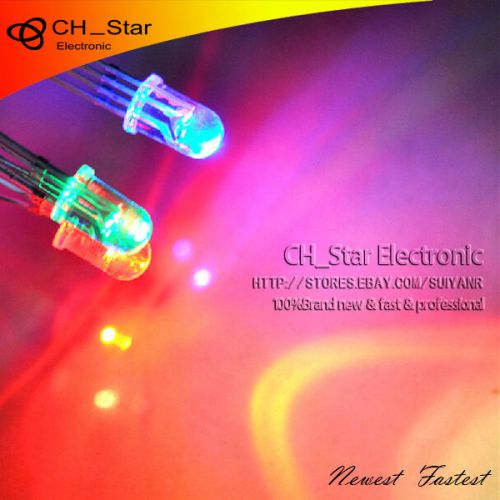 50pc 5mm led diode 4pin common cathode water clear rgb tri-color red green blue for sale