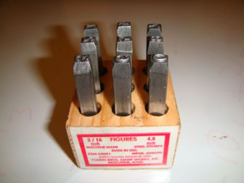 Young Bros Stamp Works 3/16 inch Steel Set 9 Figure Number Character MADE IN USA