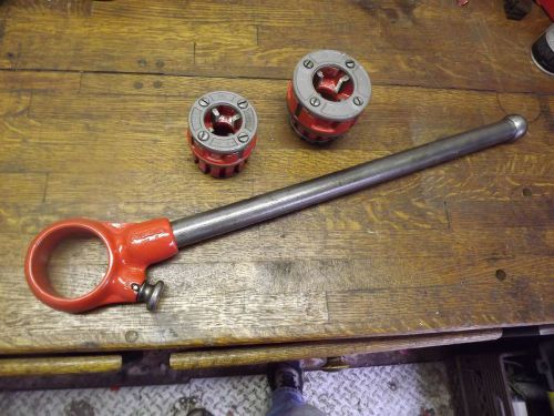 Ridgid 111-r pipe threader 3/4&#034;, 1&#034; dieheads w/ dies ratchet with handle lot for sale
