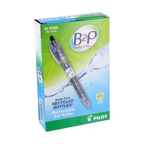 Pilot B2P Retractable Gel Ink Pen, Fine Point, 0.7mm, Black Ink, 12/Pack (31600)