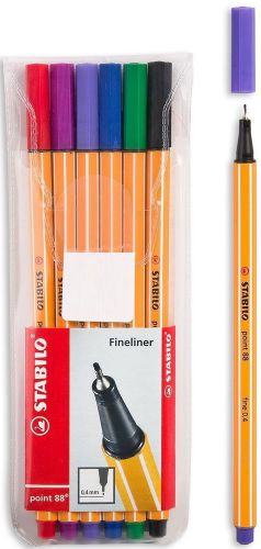 STABILO POINT88 FINELINER PEN 04mm OF SIX ASSORTED COLORS IN A BLISTER PACKAGE