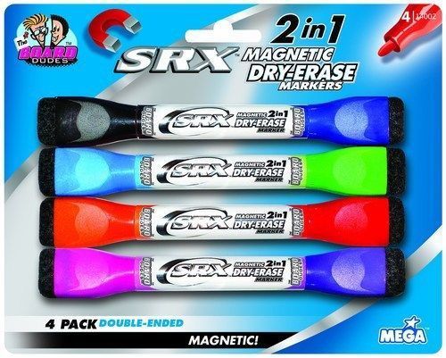 Board Dudes Double-Sided Magnetic Dry Erase Markers, Assorted Colors 4-Pack NEW!
