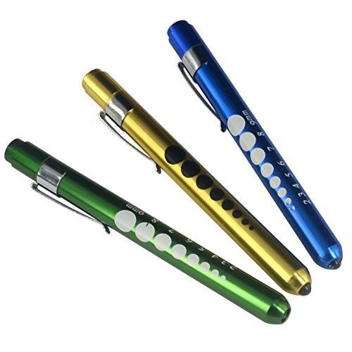 Pocket Size Reusable Penlight Pupil Gauge Graduation Pen Light Pack of 3 Blue