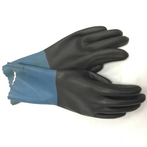 Black Blue Neoprene Gloves 12 inch Double Dip Sand Finish Interlock Lined 1 pair