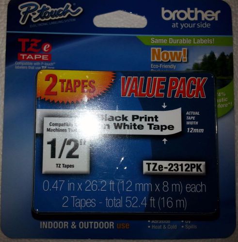 2- PacK BROTHER  TZe- 231  P-Touch Label Tape 1/2&#034; - BLACK PRINT on WHITE TAPE