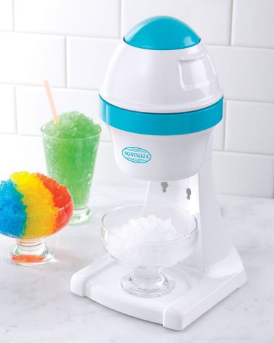 Snow Cone Maker Electric Stainless Steel Cutting Blades Cup Holder White Blue