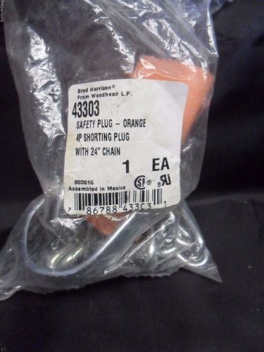 New Brad Harrison Woodhead 43303 Plug-Orange 4P Shorting Plug W/ 24&#034; Chain NIFP