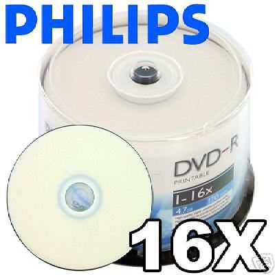 200-pk philips 16x dvd-r white inkjet hub printable blank recordable dvd media for sale