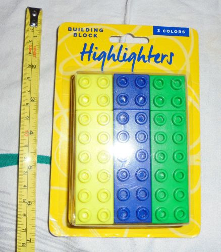 3 colors NIP building block highlighters blue green yellow school supply office