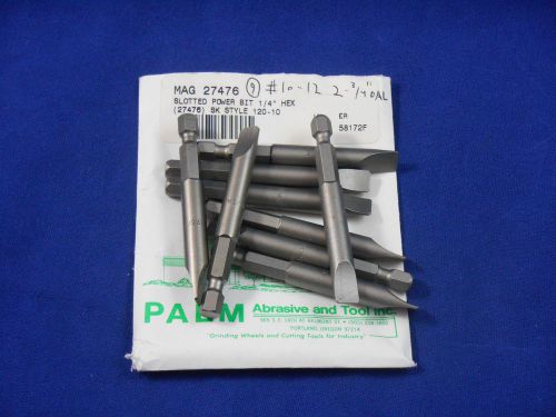 LOT of 9 Bosch Magna Size 10 - 12 Slotted Power Bit, 2-3/4&#034; OAL, 1/4&#034; Hex, 27476