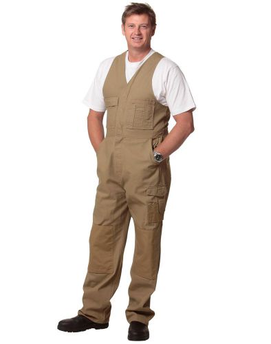 NEW MENS DURABLE ACTION BACK KHAKI NAVY WORK TRADIE SHOULDER SLEEVE OVERALLS