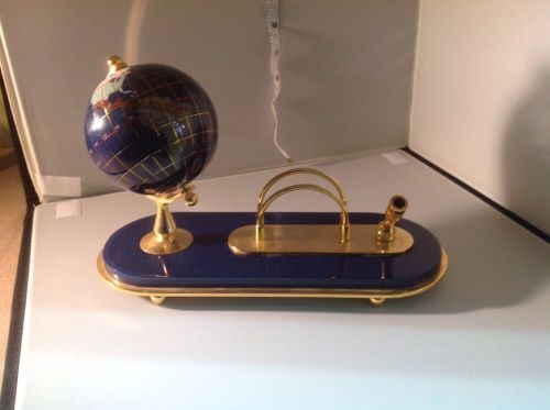 Blue Lapis Gemstone Marble Desk Set with Pen Holder, world Globe and Mail Holder