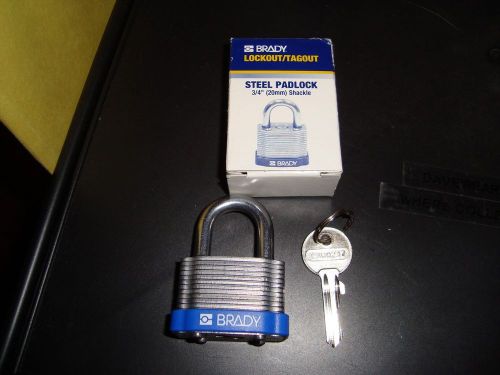 Brady steel lockout / tagout padlock - keyed different  1.33&#034; body  new w/ key for sale