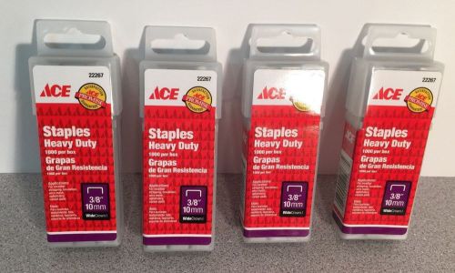 Four packs ace heavy duty staples wide crown 3/8&#034; 10mm-(@1000/pack)-4000 total(x for sale