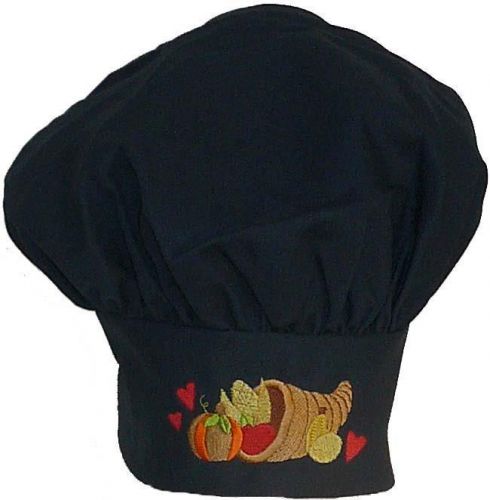 Autumn Harvest Cornucopia Youth Chef Hat Child Navy Adjustable Pumpkin Monogram
