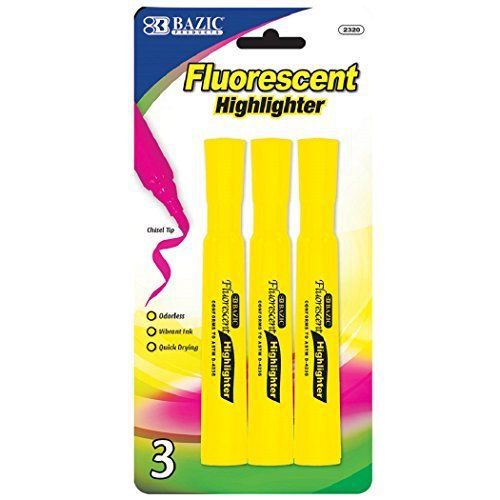 Bazic BAZIC Yellow Desk Style Fluorescent Highlighters (3/Pack)