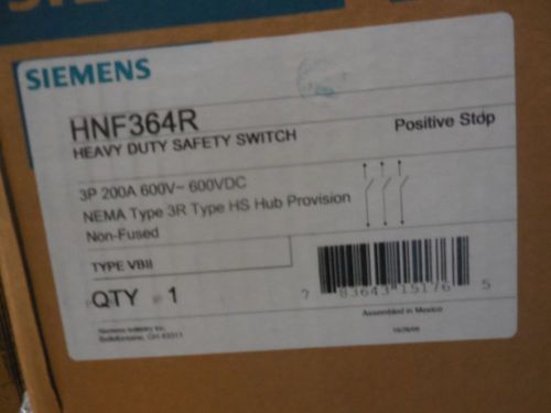 New Siemens HNF364R 200 amp 600v Non Fused Disconnect Switch