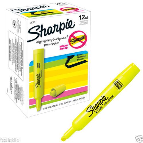 Sharpie Accent Tank Style Highlighter, Chisel Tip, Fluorescent Yellow, 12ct
