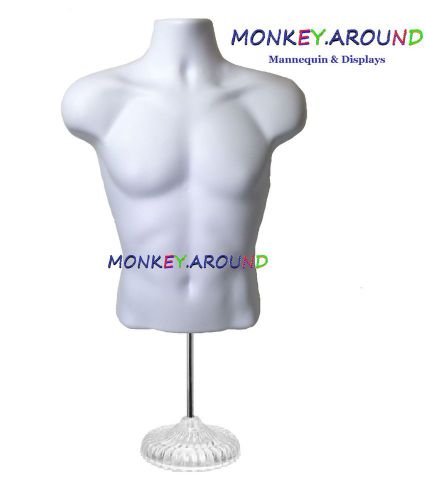 MANNEQUIN Male White Torso Body Display MEN Clothing Hanging Form + DECOR Stand