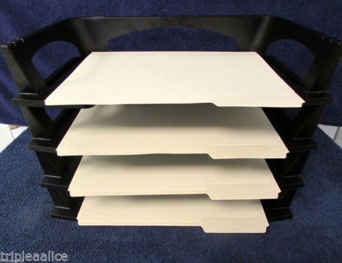 Letter Tray Stacking Pack of 4 Black Side Load Desk Office Max Plastic C5-20