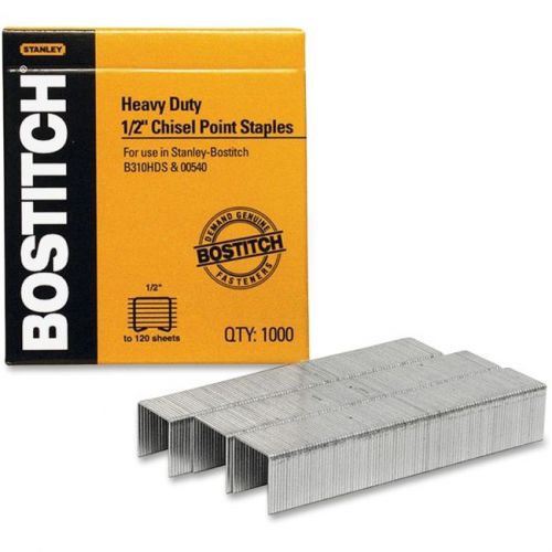 &#034;stanley bostitch heavy-duty staples, 1/2 leg, 100 strip count, 1000/box&#034; for sale