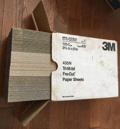 Box of 400 sheets of 3m 100-c grit 3+2/3 in x 9 in 435n tri-m-ite pre-cut sheets for sale