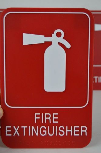 Fire Extinguisher Sign Lot of 8 Braille ADA 9 x 6 Red White Adhesive back NEW
