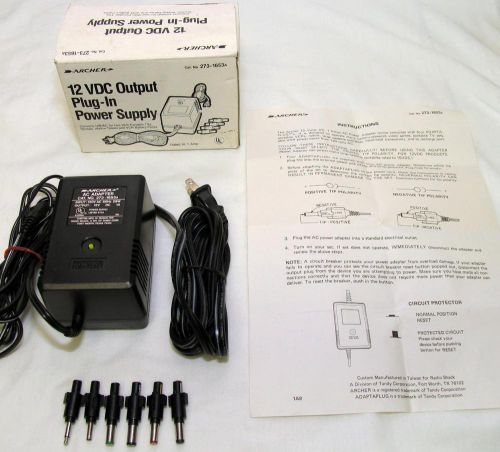 Archer 273-1653a 12 VDC Output Power Supply + 6 Adapter Plugs