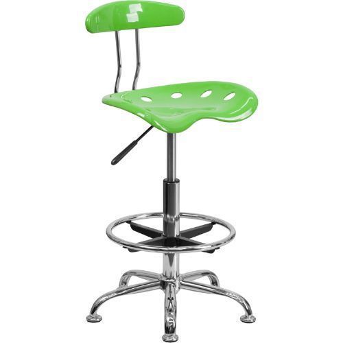Vibrant Apple Green and Chrome Drafting Stool with Tractor Seat FLALF215APPLEGRE