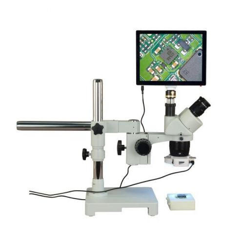 Trinocular 10X-20X-40X 5MP Touchscreen Boom Stereo Microscope+144 LED Ring Light