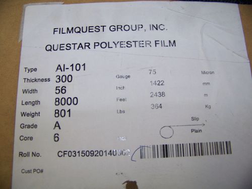 Filmquest group questar polyester film type ai-101 75 micron thick 2 rolls 8000&#039; for sale