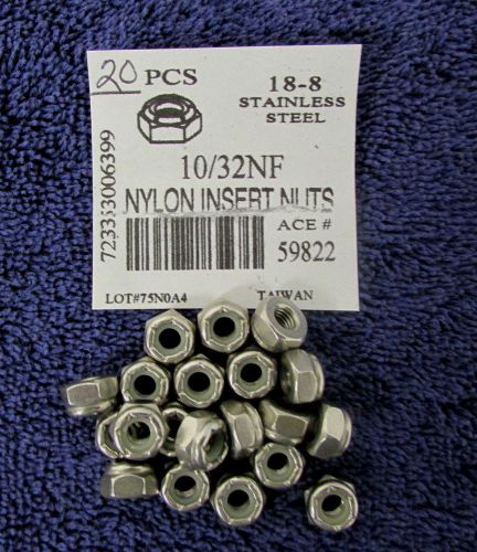 Nylon insert locknut 10-32 stainless steel machine screw lock nuts qty 20 j53 for sale