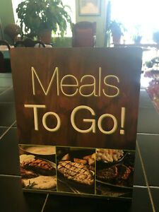 Lot, Take Out Counter Stand-Up Sign &#034;MEALS TO GO&#034; &amp; 3 Acrylic Table Sign Holders