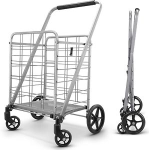 Grocery Utility Flat Folding Shopping Cart With 360° Rolling