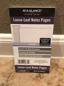 At-A-Glance Loose Leaf Note Pages 30 Sheets Total size 3 Refill 013-200 Lined