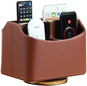 Leather Remote Control Holder for TV Controllers, Swivel Desk Organizers and Acc