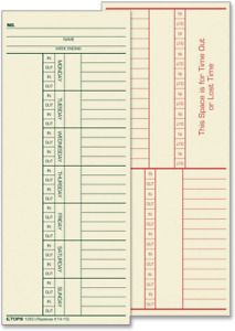 TOPS Time Cards, Weekly, 2-Sided, Named Days, 3-3/8 x 8-1/4, Manila, Green/Red