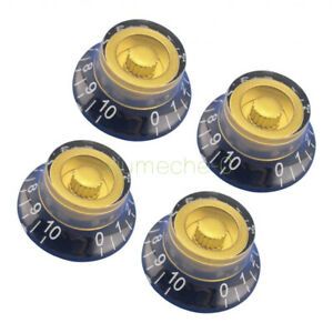 4 X Guitar Bass Bell Top Hat Knobs Speed Control Knobs for Les Paul Black w/Gold
