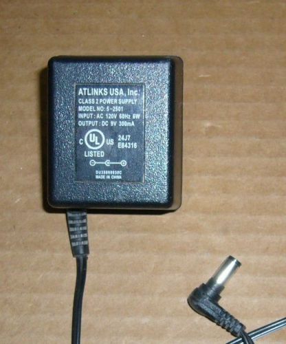 Power supply atlink model 5-2501 input 120 vac 6w output 9vdc 300ma for sale