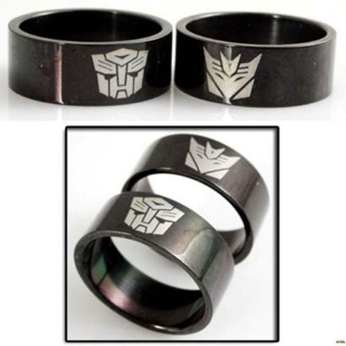 So cool set transformers optimus prime &amp; decepticons black steel metal ring a27 for sale